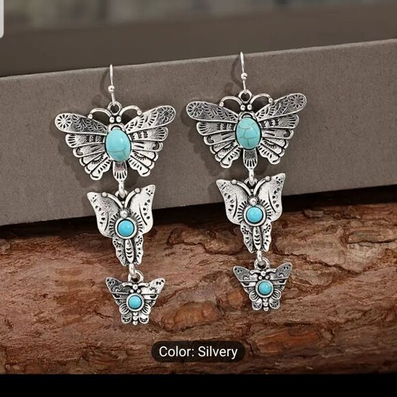 Vintage style turquoise butterfly earrings - Picture 8 of 10